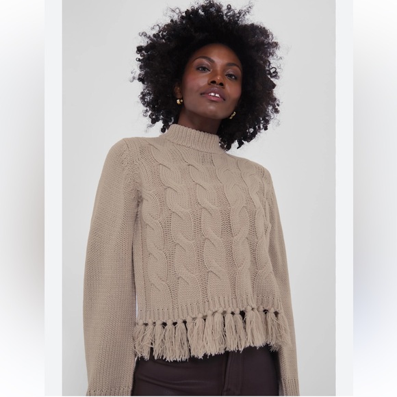 Hyacinth House Tuckernuck cable knit fisherman fringe sweater - Picture 1 of 8